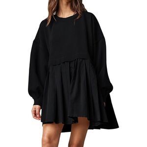 NEW Crew Neck Pullover Oversized Sweatshirt Mini Dress S